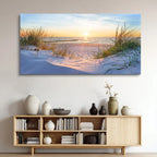 Framed Blue Ocean Beach Sunset Grass Landscape Canvas Wall Art Prints Extra Large, Coastal Seascape Wall Decor for Living Room Bedroom Office Indoor Home Display