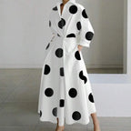 White V-Neck Long Sleeve Loose A-Line Shirt Dress Women Casual Elegant Midi