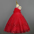 14T Kid Lotus Bud Solid Color No-Sleeve Lace Flower Skirt Organza Piano Costumes Evening Full Dress