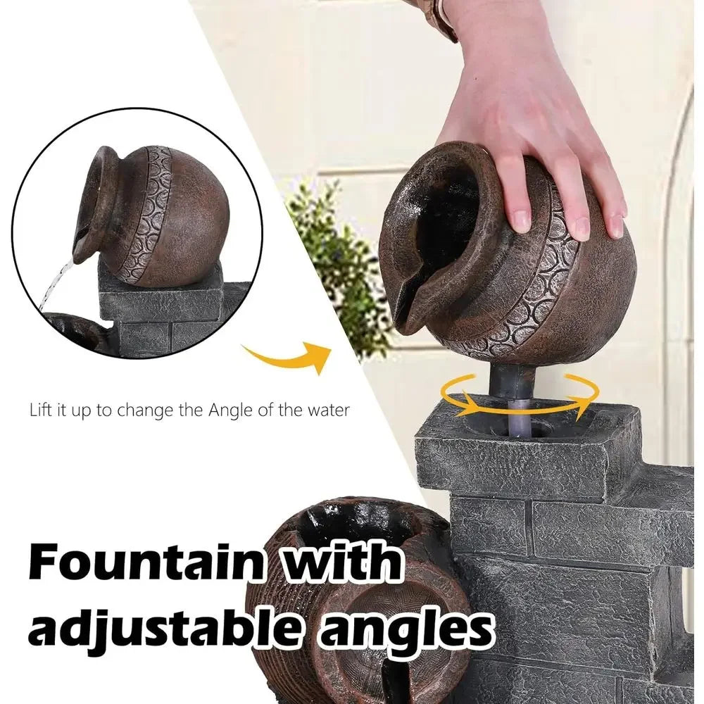 6-Tier Cascading Bowl Fountain with Stacked Stones for Gardens, Patios, Balconies, and Lawns (Gray)