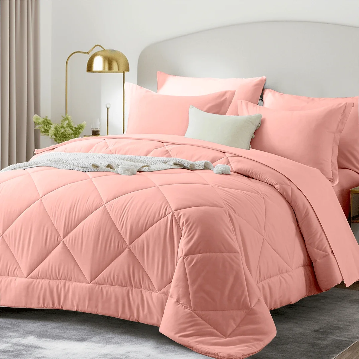 5/7 Piece Solid Color Bed Comforter Set Queen, Creative Geometric Pattern Design, Soft And Comfortable Summer Bedding Set