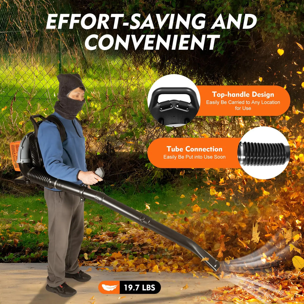 New 63CC 2-Stroke Backpack Gas Leaf Blower, 4.3HP, 850CFM Commercial Use for  Road Sweeping, Including Leaf and Snow Clearance