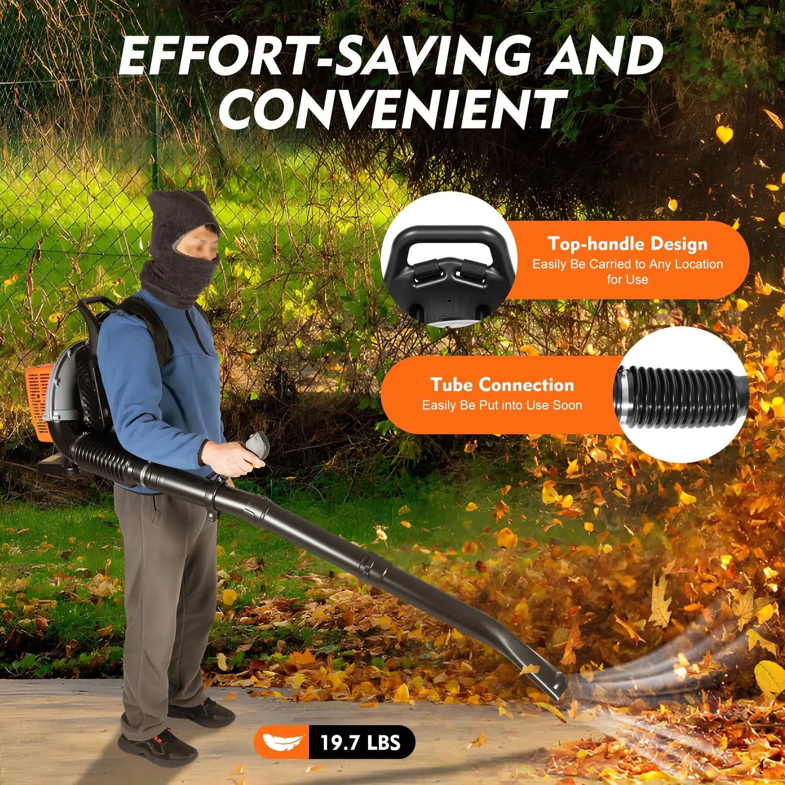 New 63CC 2-Stroke Backpack Gas Leaf Blower, 4.3HP, 850CFM Commercial Use for  Road Sweeping, Including Leaf and Snow Clearance