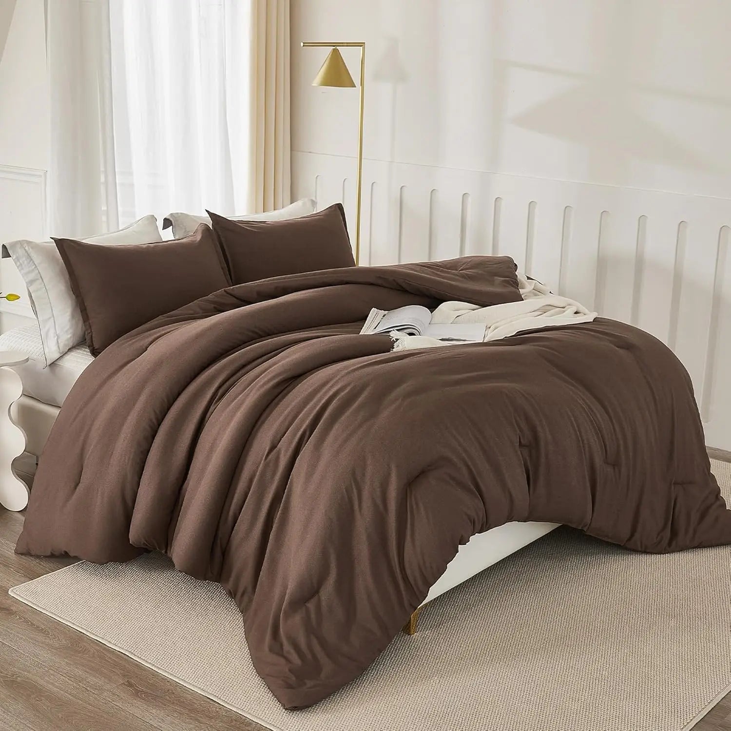 Luxury Soft 3-Piece Lightweight Comforter Set All-Season Fluffy Breathable Bedding Oversized King Queen Twin Size Solid Color Quilt with 2 Pillowcases Home Bedroom Decor Cozy Room Textiles Skin
