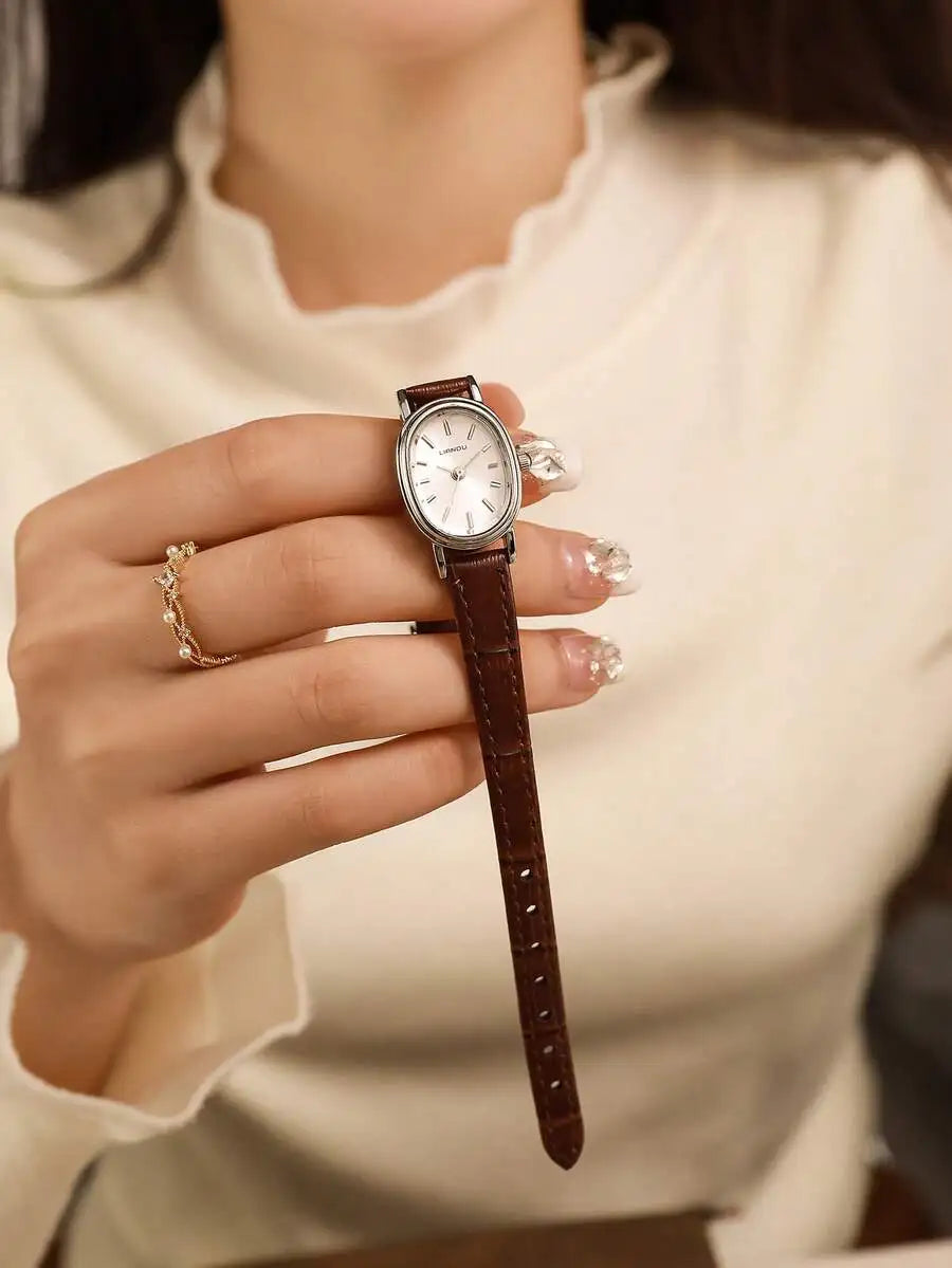 LIANDU LIANDU Vintage Fashion Minimalist Casual Women's Watch, Oval Case, PU Strap, Exquisite Small Dial, Elegant And Charming,