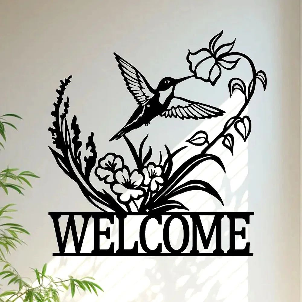 Indoor and Outdoor Minimalist Metal Wall Decorations Owl Butterfly Hummingbird Welcome Signs