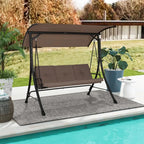 3-Seat Outdoor Porch Swing with Adjustable Canopy, Armrests, Metal Frame and Thickened Cushions for Garden, Poolside & Deck