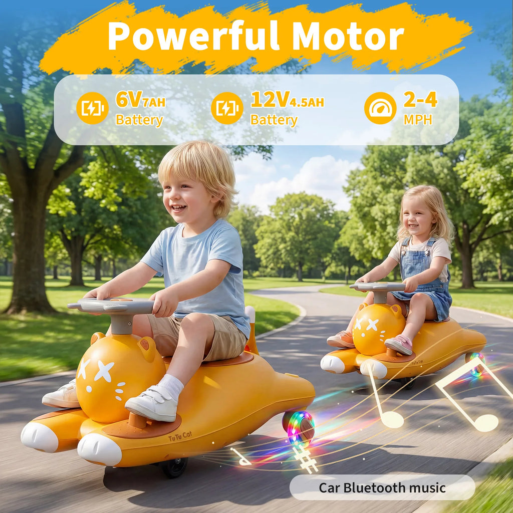 Cat-Shaped 6V Electric Wiggle Ride-On Car for Kids – Twin Seater, Low-Speed 2MPH, 7Ah Battery, Anti-Tip, Light-Up wireless Wheels – Indoor/Outdoor Toy, Boys & Girls