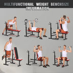Red Adjustable Folding Weight Bench for Full Body Workouts with Bar Rack - Home Gym Equipment