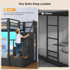 BTHST Bunk Bed Twin Over Twin with Stairs, LED Lights Twin Bunk Bed with 2 Storage Ders & 6 abric Ders, Metal Twin Lot Beds with