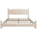 King Size Velvet Upholstered Platform Bed with Tall Headboard Slatted Frame Wingback Design Beige 180x200cm