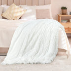 Extra Soft Fuzzy Faux Fur Throw Blanket 50x60, Reversible Lightweight Fluffy Cozy Plush for Couch Sofa Bed, Pure White