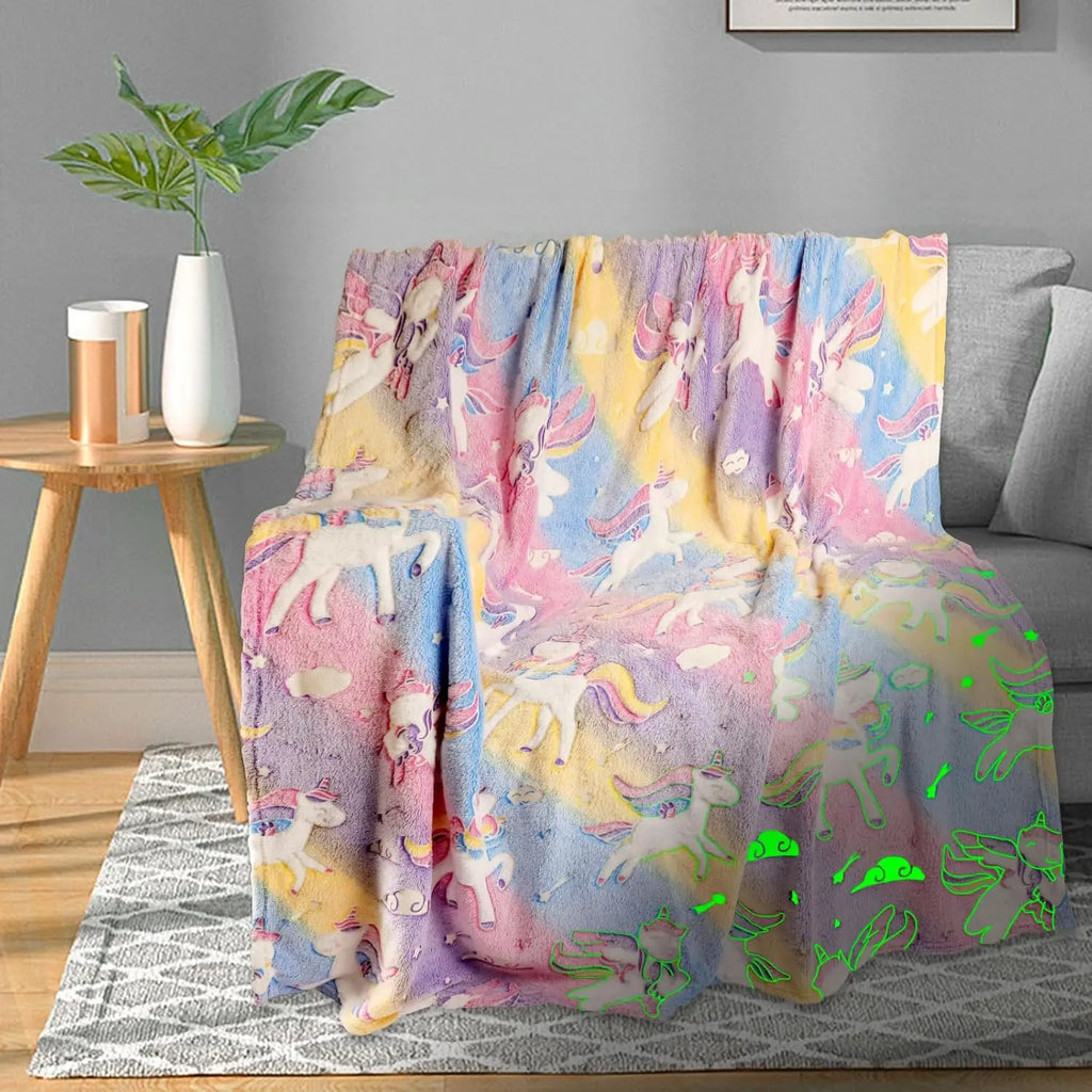 Unicorn Glow in The Dark Blanket, Unicorn Blanket for Girls/Kids, Unicorns Gifts for Girls Age 3-12, Toddler Blanket for Kids, S