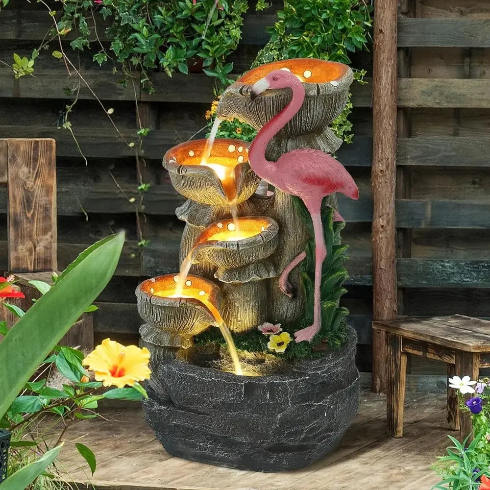 5-Tier LED Lighted Outdoor/Indoor Floor Standing Water Fountain for Patio, Garden, Home Decor
