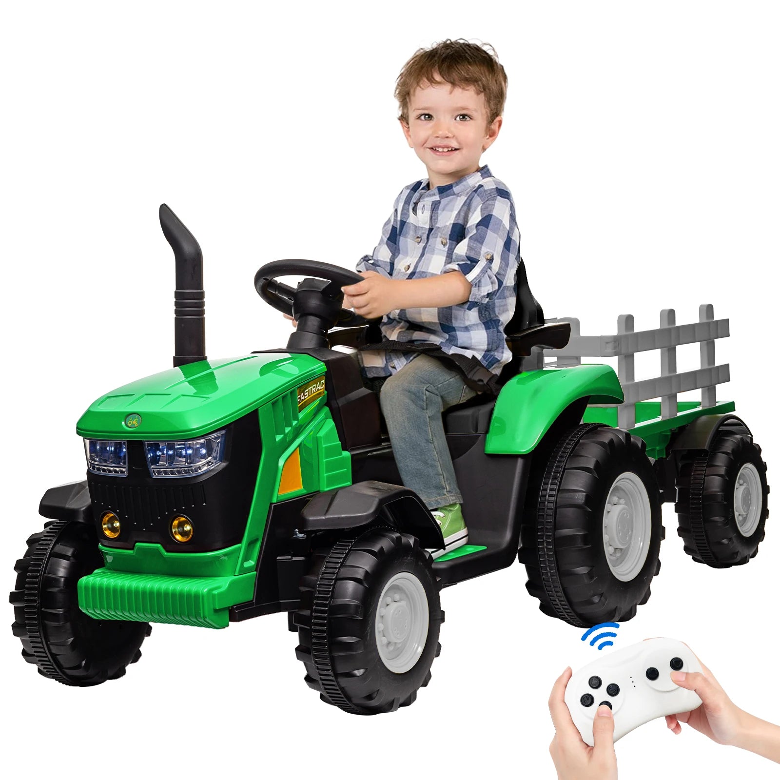 12V Kids Electric Tractor Ride On Toy With Dual Motors, 4 Wheel Battery Powered Farm Vehicle, 4 MPH Toddler Quad For Ages 3-6