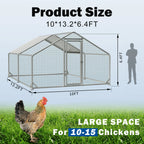 Large Metal Chicken Coop Upgrade with Tri - Supporting Structure and Hexagonal Wire Mesh, Chicken Pen with Waterproof and Anti - UV Cover, Walk - in Chicken Coop, Outdoor Duck and Rabbit House (13’ L x 10’ W x 6.5’ H)