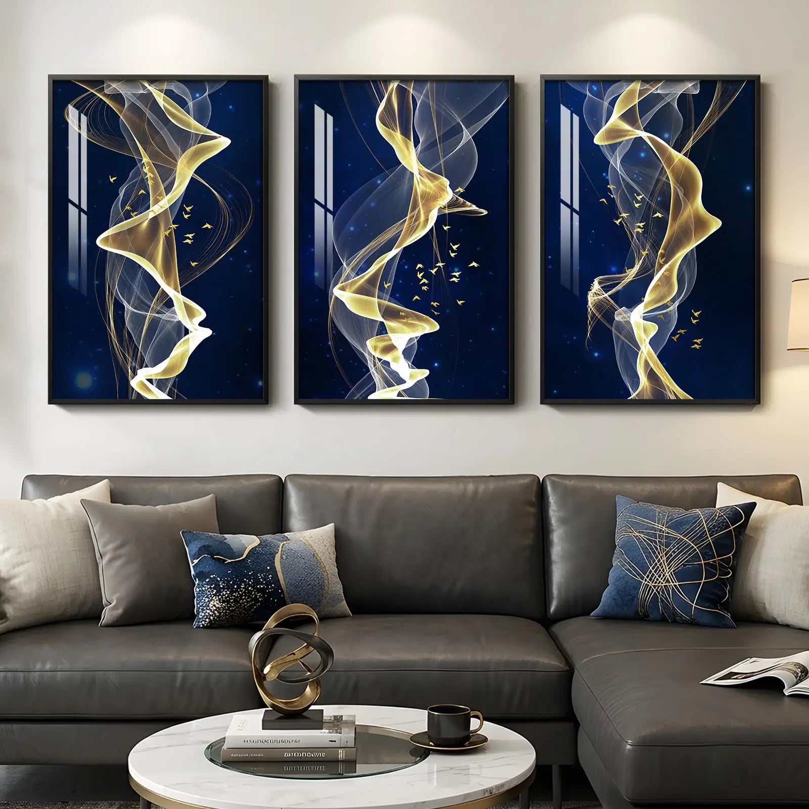 Large Framed Modern Wall Art for Living Room, 3 Piece Black and White Abstract Contemporary Pictures Artwork Decor, Geometric Luxury Bright Style Prints Paintings for Hallway and Office 24x36 Inch