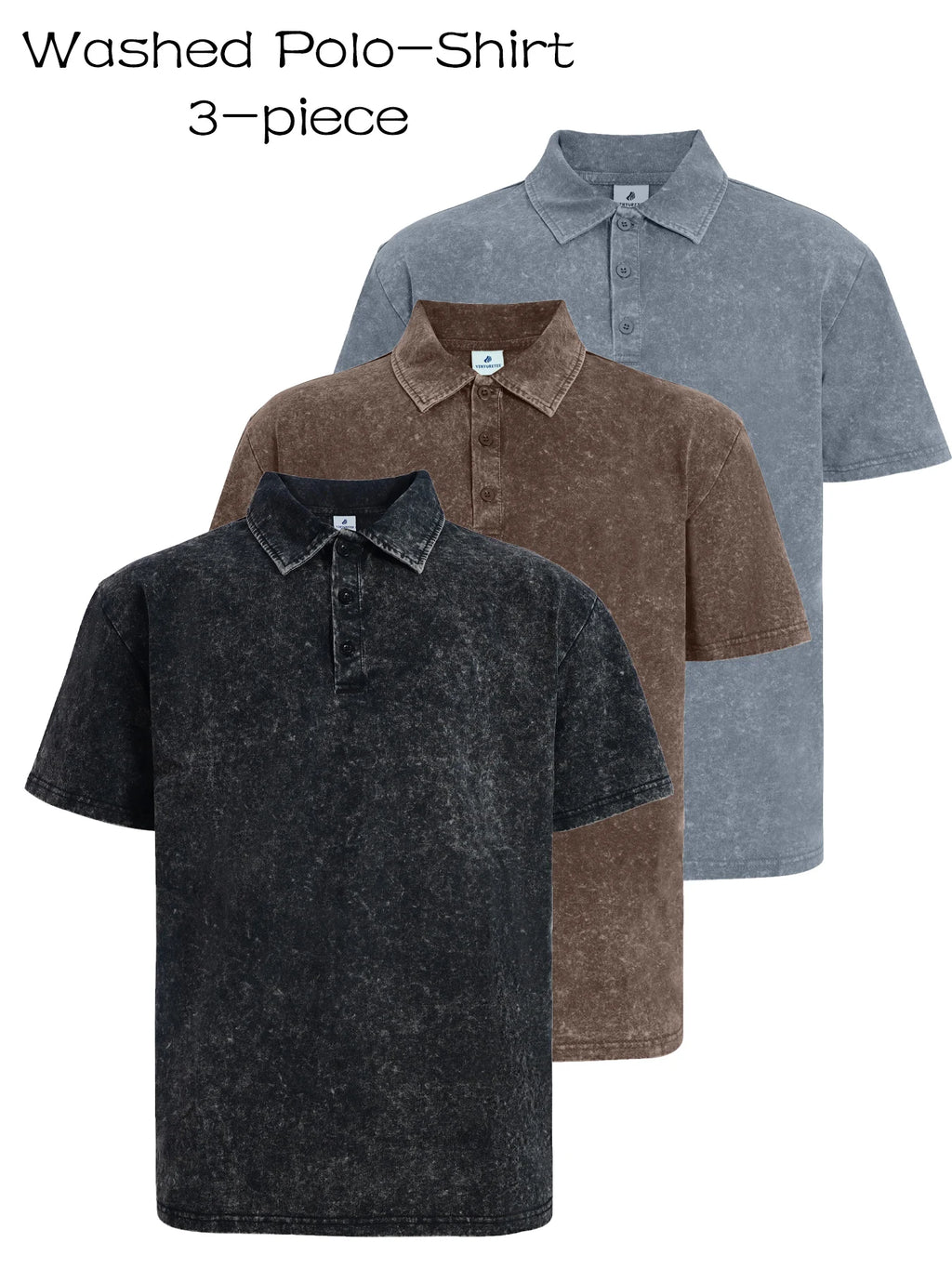 3 Pack Men's Casual Washed Quick Drying Breathable Lapel Short Sleeved Polo Shirt for Summer Casual Wear