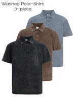3 Pack Men's Casual Washed Quick Drying Breathable Lapel Short Sleeved Polo Shirt for Summer Casual Wear