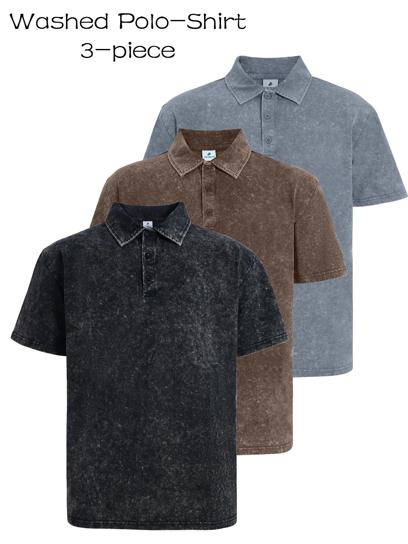 3 Pack Men's Casual Washed Quick Drying Breathable Lapel Short Sleeved Polo Shirt for Summer Casual Wear