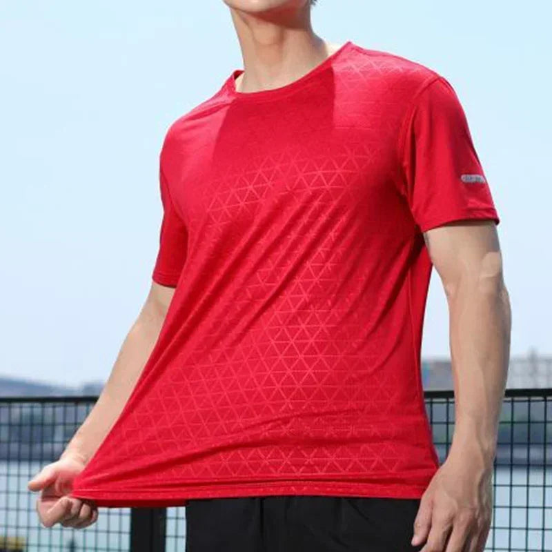 Summer Men Athletic Short Sleeve Dry Fit Sport T Shirt Polyester Breathable Gym Yoga Golf Workout Daily Top