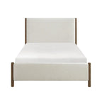 Queen Platform Bed, Soft Beige Chenille Upholstered, Solid Wood Frame, Modern Contemporary Design
