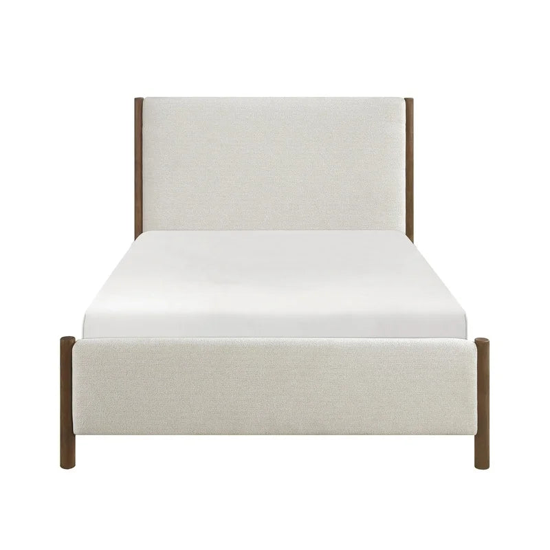 Queen Platform Bed, Soft Beige Chenille Upholstered, Solid Wood Frame, Modern Contemporary Design