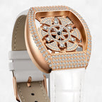 Mark Fairwhale Luxury Rotating flower dial Women's Watches Quartz Skeleton Tonneau Leather Diamond fully encrusted Watches for women