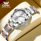 OPK 6002 Quartz Movement Elegance Watch For Women Chronograph Dial Stainless Steel Bracelet HD Luminous Function Life Waterproof Watch
