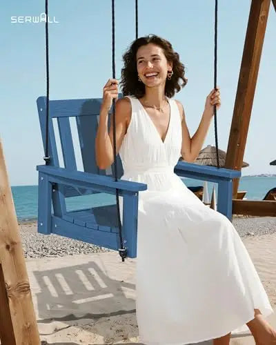 HDPE Single Porch Swing, Heavy Duty Single Person Swing Chair with 2 Polypropylene Hanging Ropes, Adirondack Hanging
