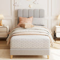 Upholstered Platform Bed Frame With Wave Headboard For Girls And Kids Sturdy Wooden Slats No Box Spring Needed Easy Assembly Twin XL Size Lambswool Light Gray