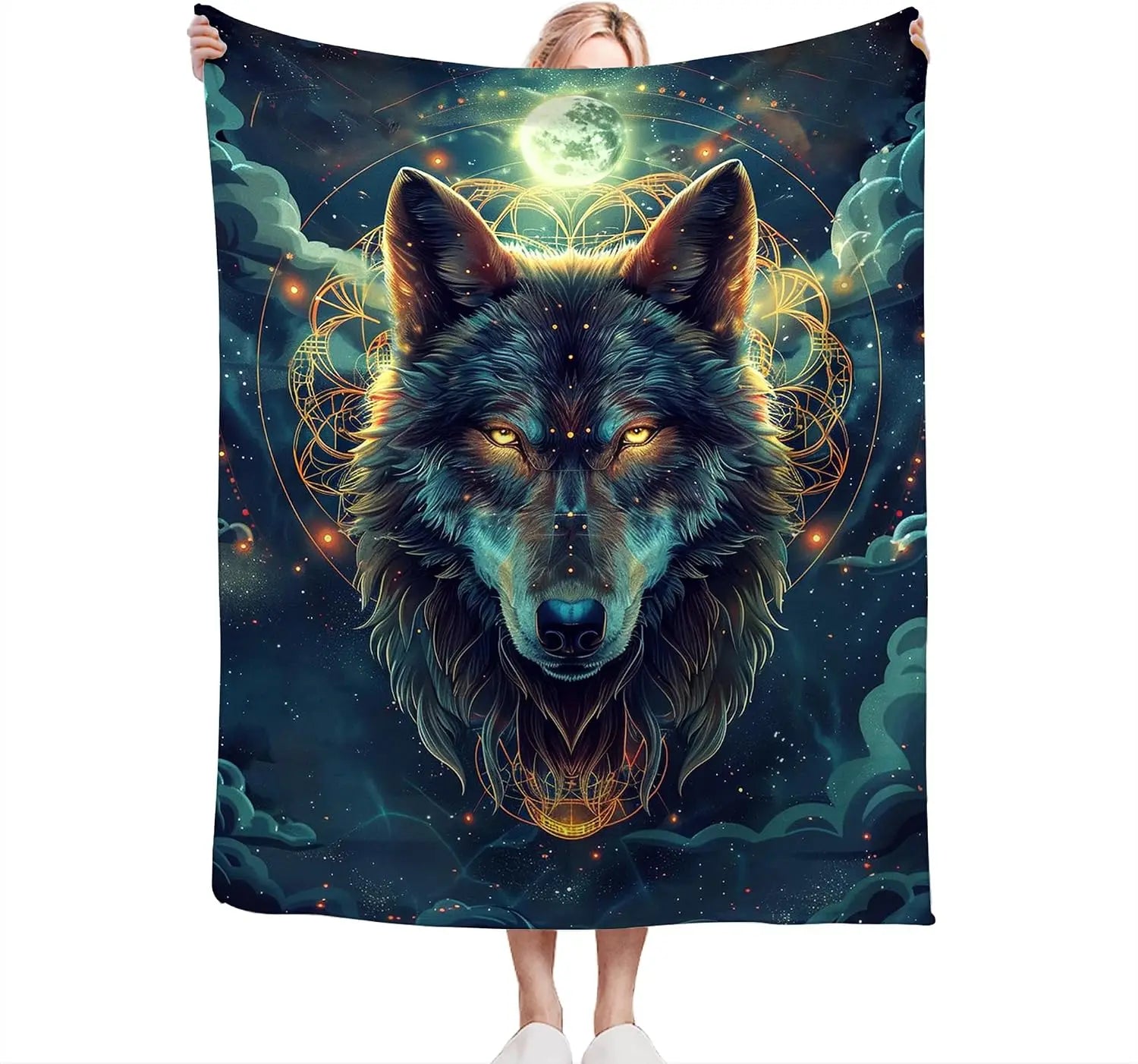 Wolf Fantasy Wolf Throw Blanket, 60"x50", Flannel, Animal Print, Unisex Adults & Kids, Warm, Water Repellent, Anti-Allergy
