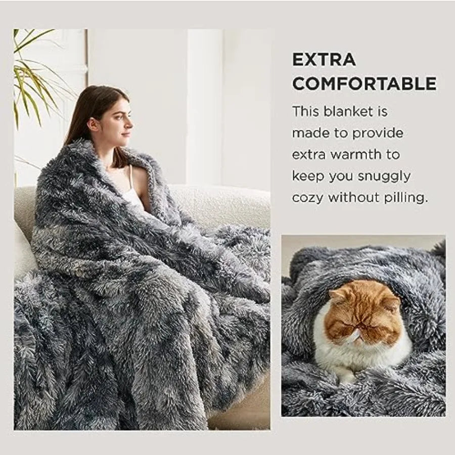 GentleSoft Fluffy Fuzzy Faux Fur Throw Blanket for Couch, Soft Sherpa Fleece Cozy Gifts for Women, Plush Bed Blanket Room Decor