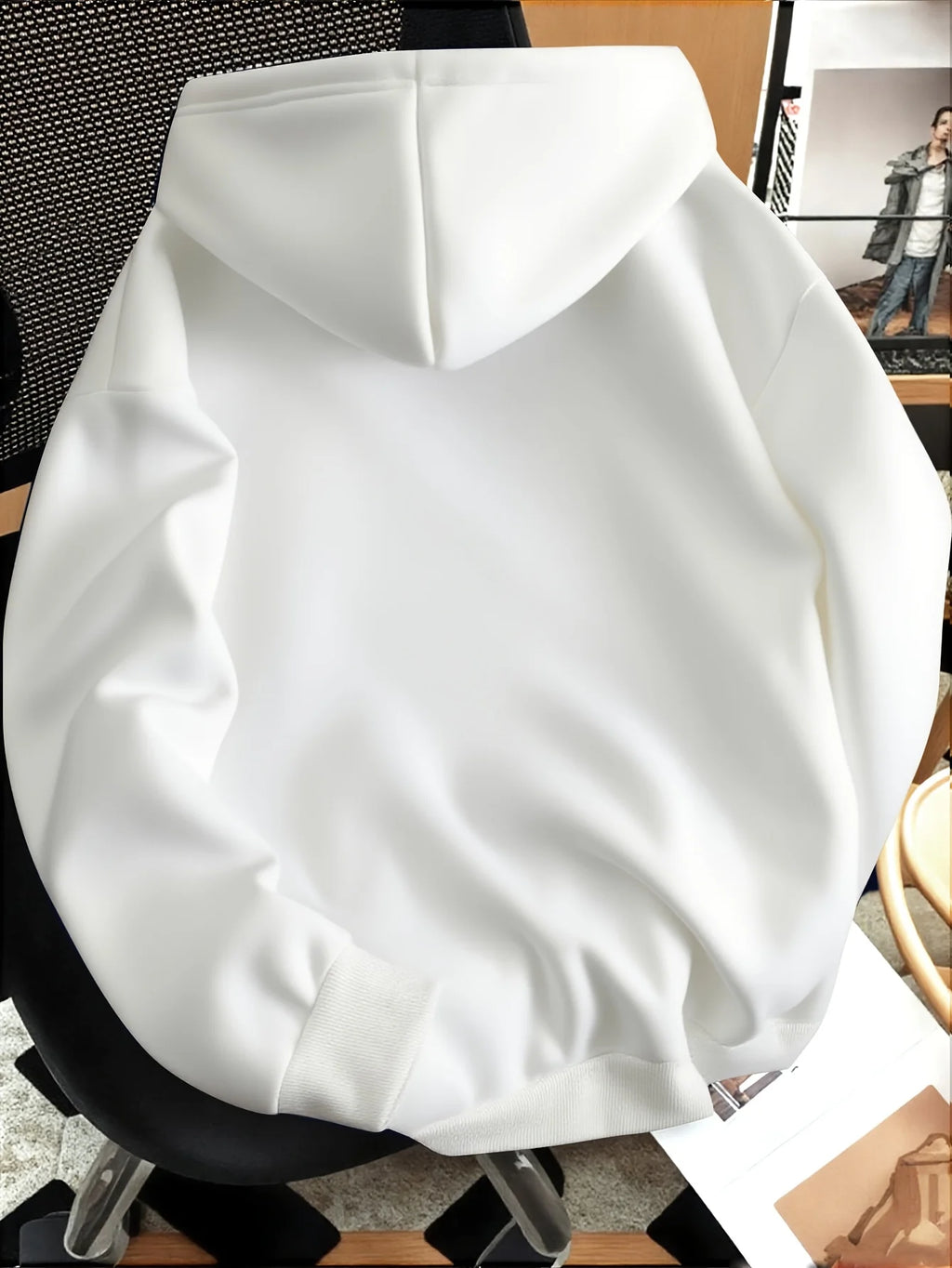 Men Vintage Print Casual Hoodie, Polyester Knit Sweatshirt With Front Kangaroo Pocket