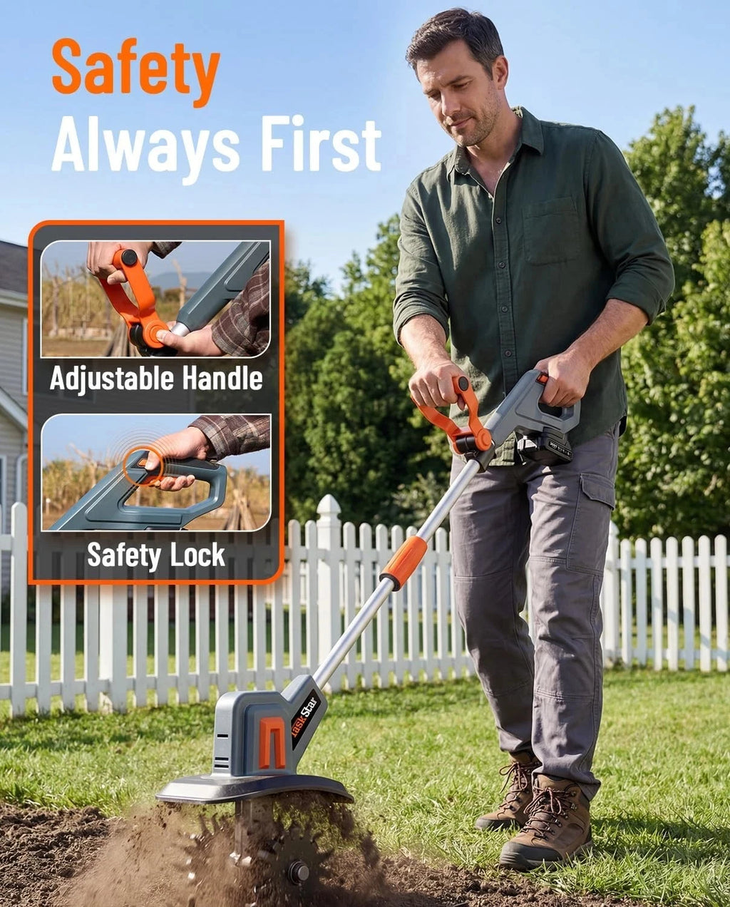 TaskStar Cordless Electric Tiller Garden Cultivator Lightweight Soil Digger Garden Weeding Rotavator Fit Makita 18V Battery Pin