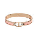 Rose Gold Plated Oval Link Enamel Bangle Bracelet with Pink Enamel & Anchor Clasp Design