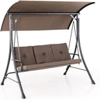 3-Seat Outdoor Porch Swing with Adjustable Canopy, Armrests, Metal Frame and Thickened Cushions for Garden, Poolside & Deck