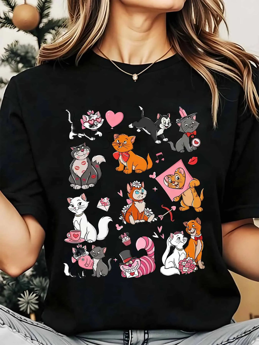 Disney Cats And Dogs Characters Women's Round Neck Shirt Summer Tops Comfortable Unisex Casual Short Sleeve Tee