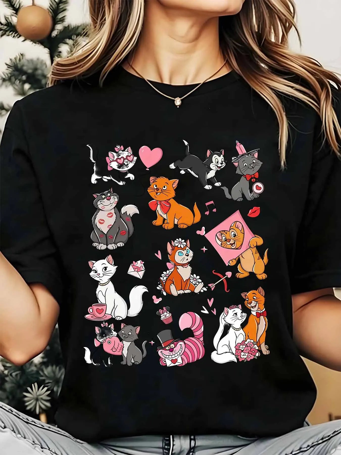 Disney Cats And Dogs Characters Women's Round Neck Shirt Summer Tops Comfortable Unisex Casual Short Sleeve Tee