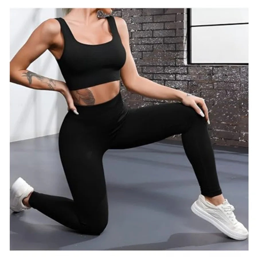 4 Pcs Workout Sets For Women Ribbed Leggings Clothes Yoga Sets Active Wear Matching Work Out Sets Gym Pilates Outfits