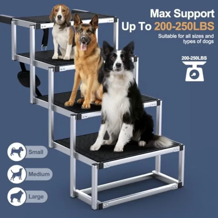 Extra Wide Dog Stairs for Large Dogs, Foldable Dog Ramp for Car with Non-Slip Surface, Dogs Stairs for Cars, High Beds, Truck,