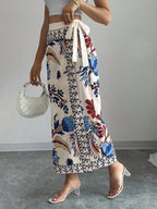 Elenzga Women's Elegant Floral Print Wrap Tie Straight Skirt, Vacation Style
