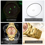 OPK 6001 Original Quartz Movement Elegance Watch For Women Chronograph Stainless Steel Three Simple Small Dials HD Luminous Function Life Waterproof Watch