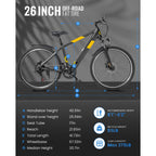 550W Adult electric mountain bike 26", 48V built-in hidden removable battery, up to 50 miles, urban commuter bike.