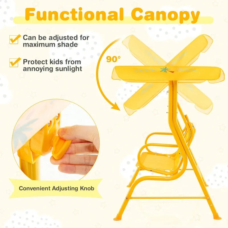 2-Seater Porch Swing Chair With Metal Stand Adjustable Canopy Outdoor Furniture