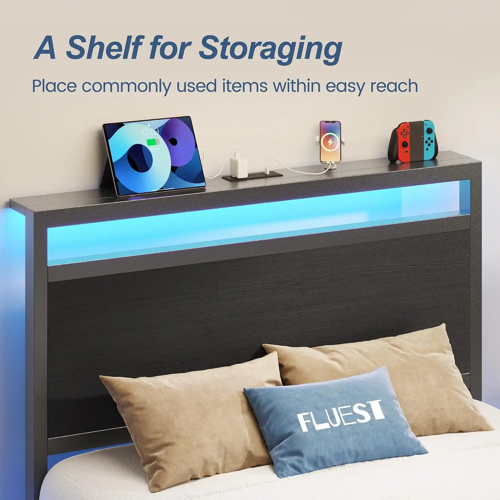 Twin Bed Frame with Headboard & Footboard, Twin Bed Frame with Charging Station & LED Light, Under-Bed-Storage, No, Customized