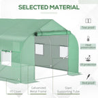 Outdoor High Tunnel Greenhouse for gardening, polyethylene-coated steel frame, deep green, portable with roll-up windows and ve