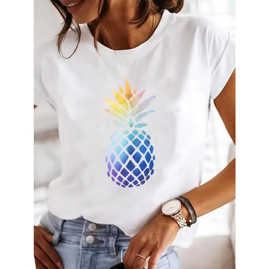 【New Arrival】Women's White Dragonfly Print Tee Let It Be Summer Casual Top