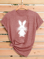 Women Fluffy White Bunny Rabbit Graphic T Shirt Cute Cartoon Animal Easter Spring Short Sleeve Crew Neck Heather Pink Casual Tee Tops