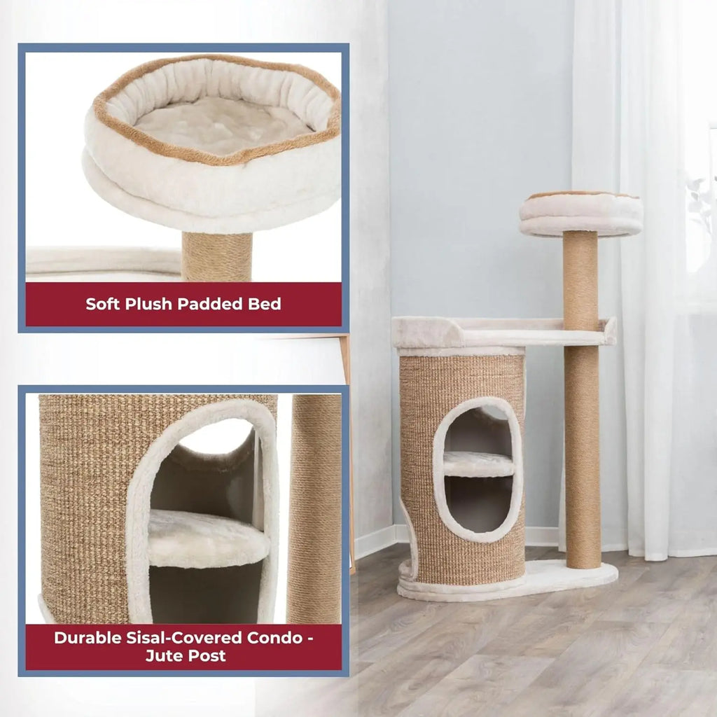 Indoor 2-Story Cat Condo, Sisal Posts, Brown, Removable Bed for Easy Clean